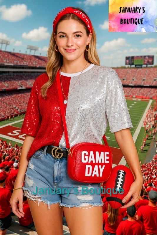 Women's Red & White Sequin Top