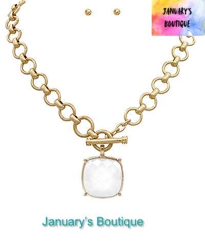 White Square Stone Necklace Set