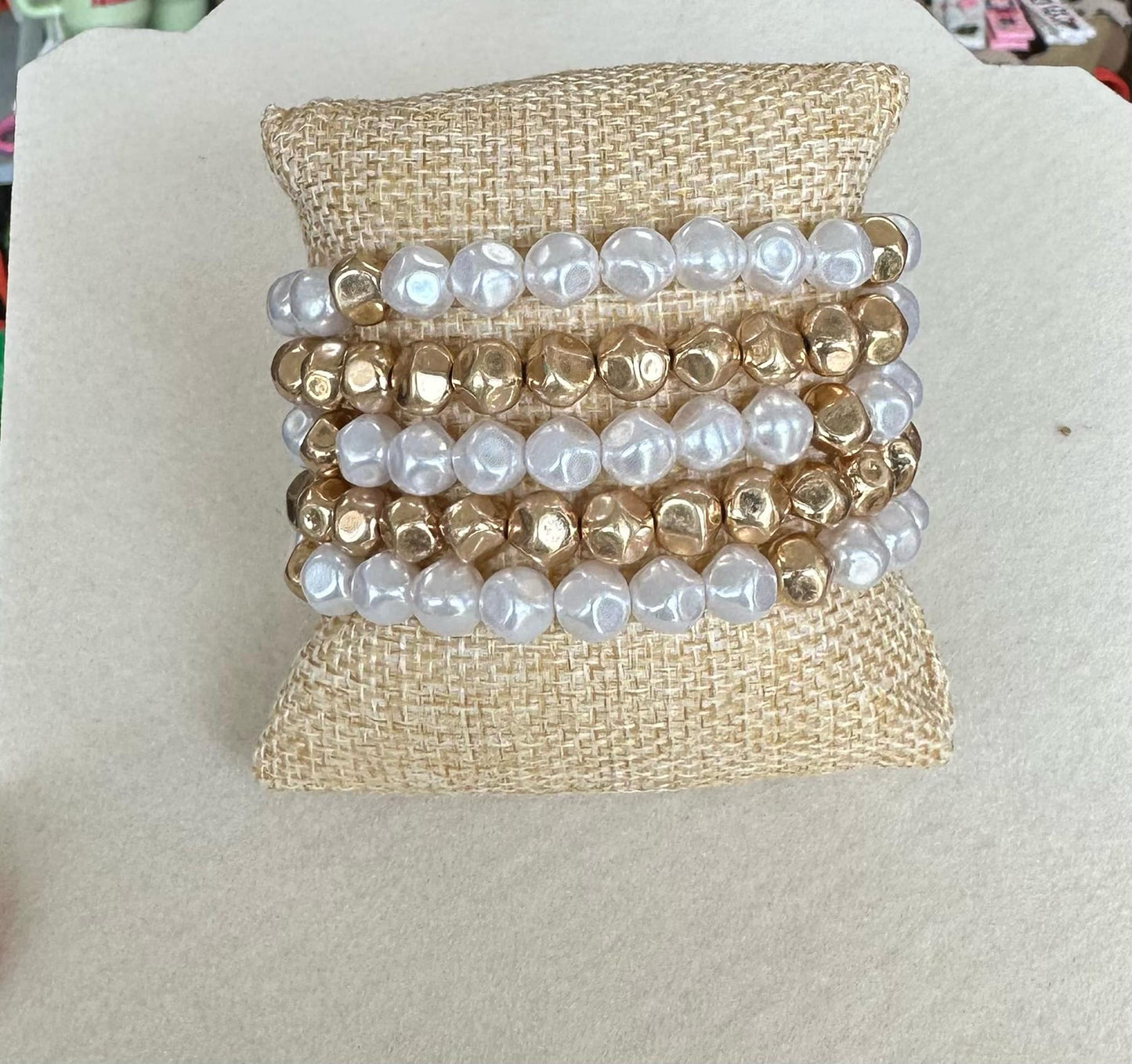 KK Set of 5 Pearl & Gold Bracelets