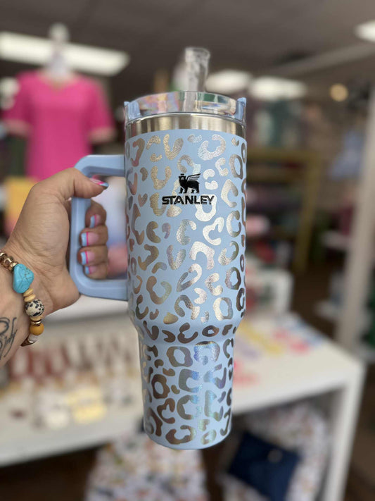 Light Blue Holographic Leopard Tumbler