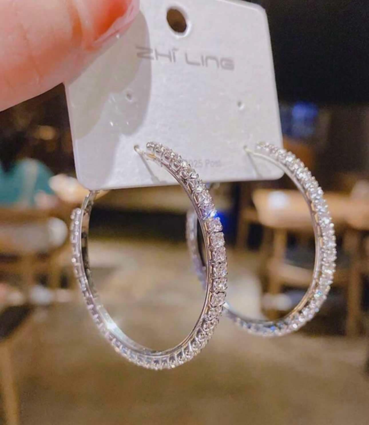 KK Classic 1.75 Inch Rhinestone Hoop Earrings