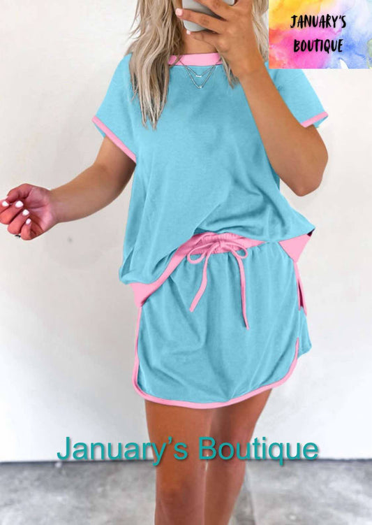 Women's Blue & Pink Skort Set