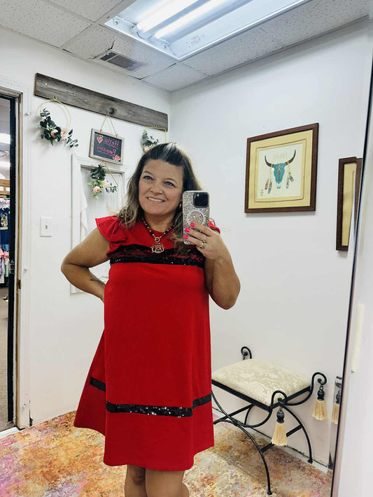 Women's TCEC Red & Black Sequin Dress