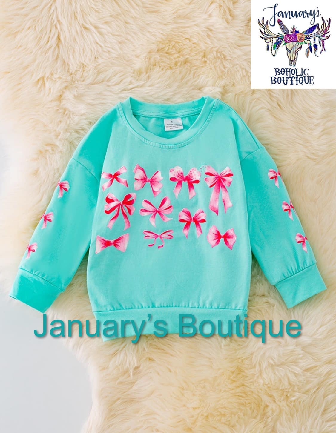 Girls Teal Blue Bow Long Sleeve