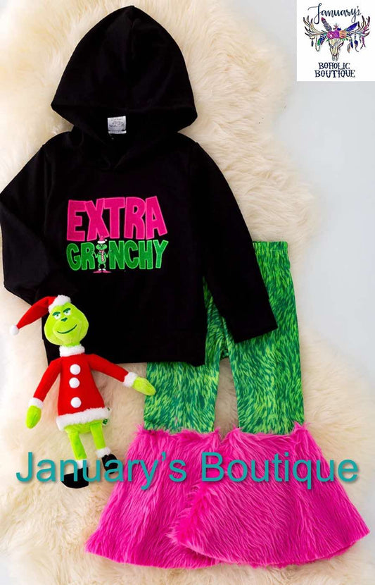 Girls "Extra Grinchy" Fur Bell Bottom Pant Set