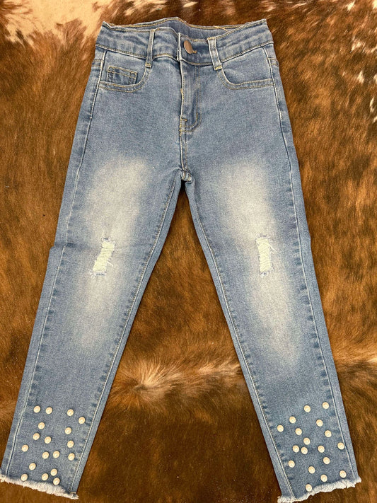 Girls Denim Pearl Jeans