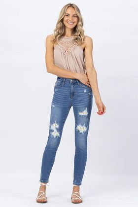 Womens High Rise Lemon Patch Skinny Judy Blues 28.5 Inseam