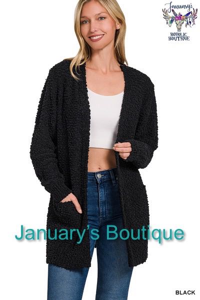 Womens Black Popcorn Cardigan