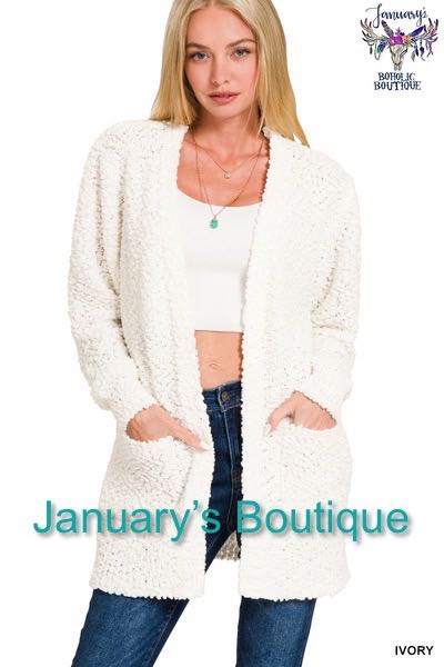 Womens Ivory Popcorn Cardigan